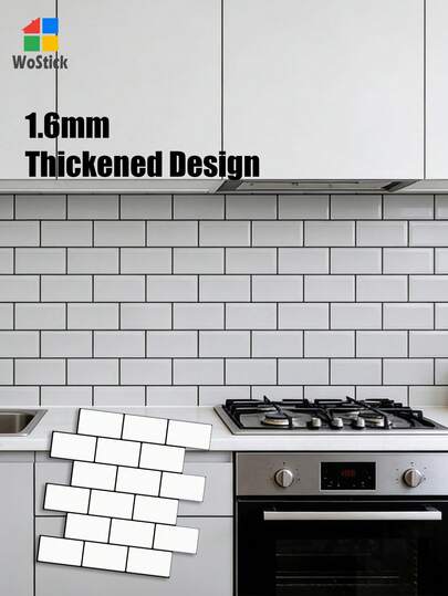 WoStick 4Sheeets/10Sheets 3D Glossy Subway Peel And Stick Tiles, Self-Adhesive Waterproof Wall Stickers For Kitchen Backsplash