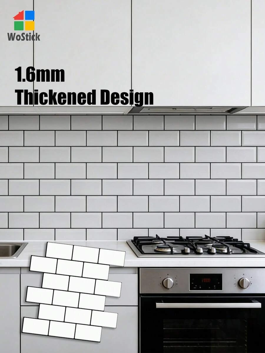 WoStick 4Sheeets/10Sheets 3D Glossy Subway Peel And Stick Tiles, Self-Adhesive Waterproof Wall Stickers For Kitchen Backsplash - Multicolor - View 1