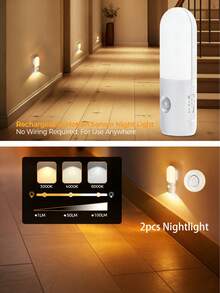 Lampe à détecteur de mouvement LED 3-en-1, avec fonction de détecteur de mouvement, lampe murale LED, lampe de chevet, lampe d'armoire, lampe de poche murale, veilleuse LED portable, avec câble de charge USB, 3 options de couleur, gradable, convient pour escaliers, couloir, chambre, salle de bain, cuisine, pièce, salle de bain, porche, table de chevet, bureau, armoire - Multicolore - Voir 7