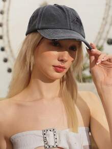 Glisma 1入女士刺繡5角星洗水馬尾扣破洞棒球帽，適用於春秋旅遊、沙灘假期，男性遮陽帽，Y2K風格青年帽 - 刺繡 - 查看 5