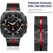 Metal Band Compatible With Samsung Galaxy Watch 8/8Classic Ultra 47mm Men,Stainless Steel Replacement Strap - Black+Red - View 2