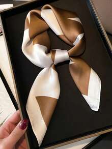 1条方形丝巾，女士缎面印花发带，头巾，时尚女士领巾，披肩，围巾 - 焦糖拼接 - 查看 3