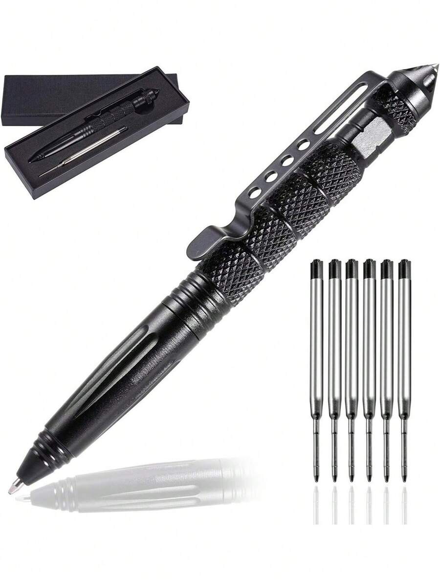 Bolígrafo multifuncional para escribir y autodefensa, herramienta de supervivencia para romper ventanas al aire libre; Body de aleación de aluminio, duradero y resistente a la corrosión.
