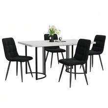 Dining Set (5 Pieces), Table And 4 Chairs, Modern Kitchen Set, 140*80cm Kitchen Table With Black Metal Legs, White MDF Top, Black Velvet Dining Chairs - Black - View 3
