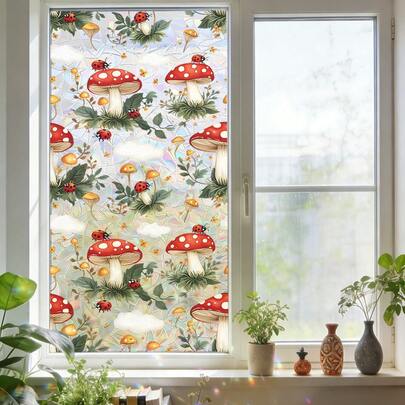 1/4pcs Colorful Electrostatic Window Stickers, Squirrel And Autumn Leaf Pattern, Adhesive-Free Privacy Glass Stickers, Suitable For Bathrooms And Kitchens, UV Protection, Room Decoration.