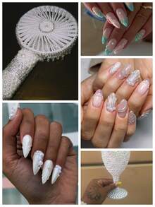 Ngọc trai tròn và bán nguyệt nhiều kích cỡ, phụ kiện trang trí móng tay 3D, ngọc trai trắng dẹt cho nữ, đồ dùng làm móng, đồ thủ công tự làm, trang trí nhà cửa. - trắng - Xem 7