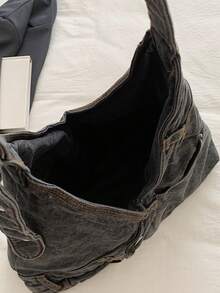 新款时尚街头牛仔单肩包，多功能通勤大容量女士斜挎包，休闲时尚水洗牛仔单肩包，适合通勤和购物，是牛仔女孩的完美之选。 - 黑色 - 查看 11