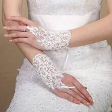 2pcs/Set White Short Rhinestone Lace Fingerless Gloves, Bridal Embroidered Lace Gloves, Elegant Accessory For Wedding Dress, Suitable For Wedding, Banquet, Party, Performance, Birthday, Holiday Events,Summer,Beach - Multicolor - View 12