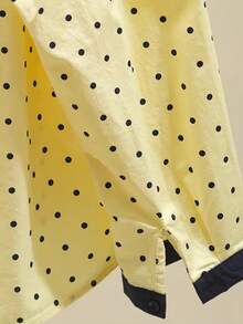 New Design Patchwork Collar Yellow Polka Dot Shirt, Women Long Sleeve Casual Loose Ageless Versatile Everyday Blouse Spring - Yellow - View 5