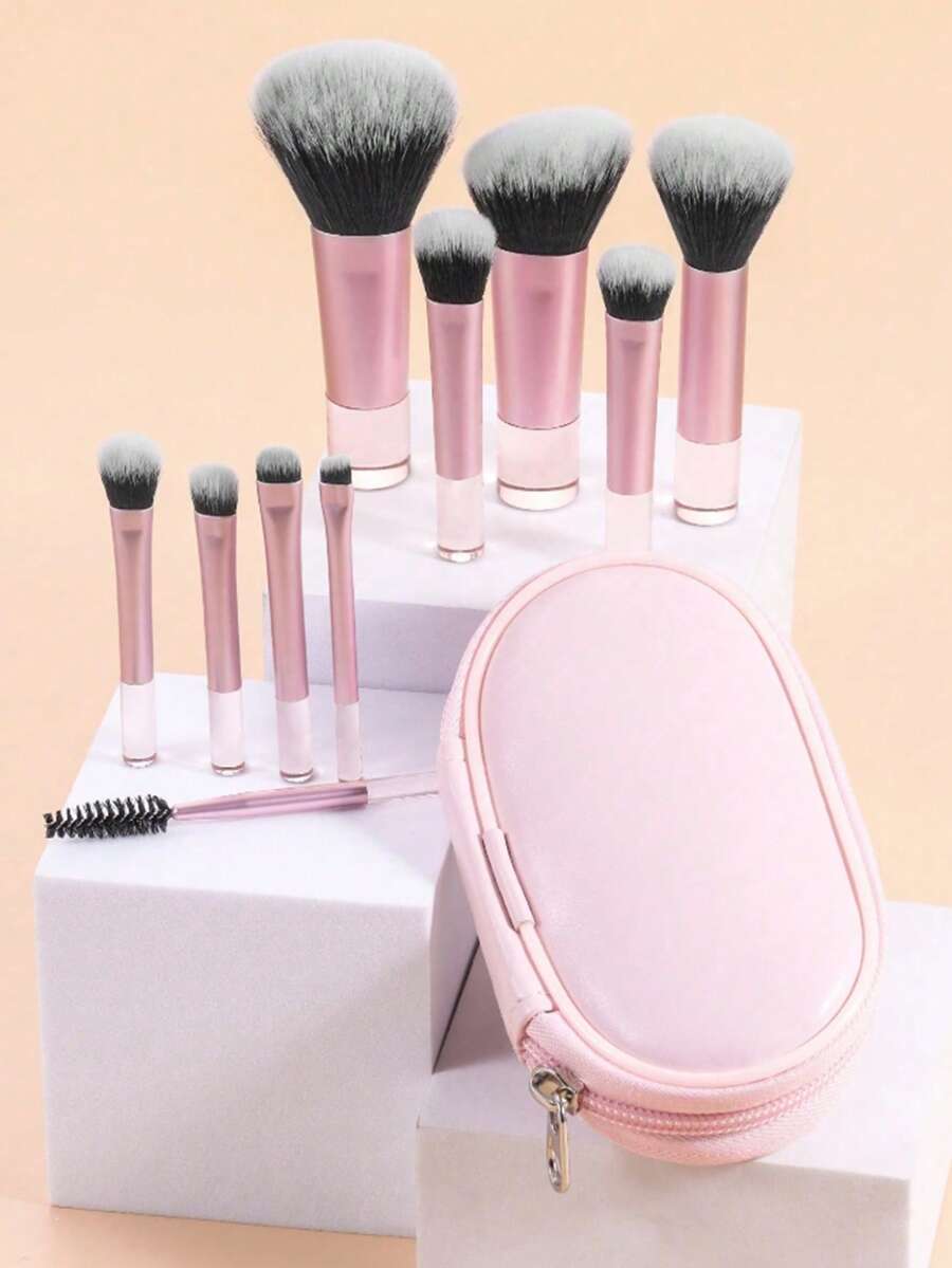 10pcs Classic Multi-Functional Makeup Brush Set, Makeup Tools, Makeup Brush Set, Makeup Brush Set, Makeup Brush Set, Complete Makeup Brushes, Makeup Brush Set, Complete Makeup Tools, Brush Set, Makeup Brush Set, Makeup Gift Set - Pink - View 1