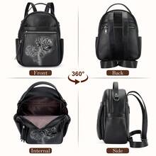 Backpack Purse For Women, Rose-Embossed Faux Leather Small Backpack, Multifunctional Travel Backpack, High-Quality Design Storage School Bag, For School Commuting, Travel And Hiking - Black - View 3