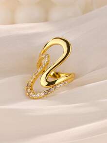 Size 7 & 8 Women's Retro Wave 8-Shaped Cubic Zirconia Ring, 18K Gold Plated Anti-Fading Charming Ring, Wedding Anniversary Birthday Gift, 2026 New Arrival - Multicolor - View 7