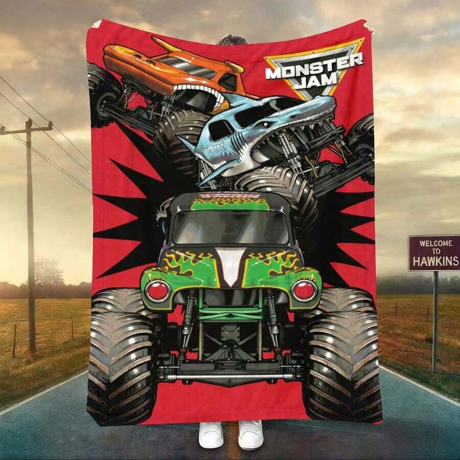 1PC 3D Monster Jam Monster Truck Cartoon Blanket, Edgy Gift For Motorsports Fans, Themed Man Cave Decor, Retro Sci-Fi Party Accent & Race Day Souvenir,Soft Throw Blanket For Home Bedroom Bed Sofa Picnic Travel Office Cover Blanket, Multiple Sizes 50x60 To 60x80 Inches - Multicolour 40 - 查看 1