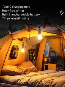 Lampu LED Filamen Tungsten, Lampu Kemah Retro, Lampu Suasana Kemah Isi Ulang USB, Lampu Tenda, Lampu Darurat Luar Ruangan - Satu ukuran - View 5
