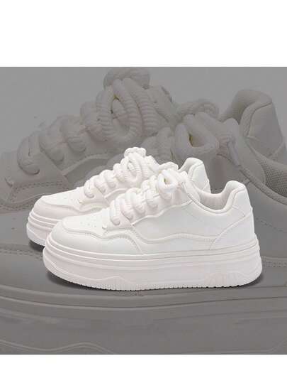 2026 Spring/Summer Thick Sole White Sneakers For Women, New Solid Color Casual Canvas Vulcanized Shoes, Student Soft Bottom Athletic Footwear