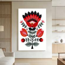 Framed 1pc, Including A Frame, Measuring  This Humorous Artwork Features A Manga Style Inspired By Nordic Folk Art, Showcasing A Red Flower Design. It Serves As A Botanical Poster Reflecting Polish  Decor - Đóng khung - Xem 2