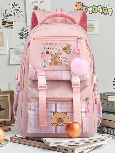 Capybara Cute Anti-Tumbling Backpack School Backpack Teen Backpack Laptop Backpack With Pom Pom Backpack Travel Backpack Casual, Back To School Gift Cute Cartoon Backpack - Lightweight With Adjustable Straps -Student Backpack Backpack School Bag,Back To School Supplies School Essentials Stationery Supplies Backpack
