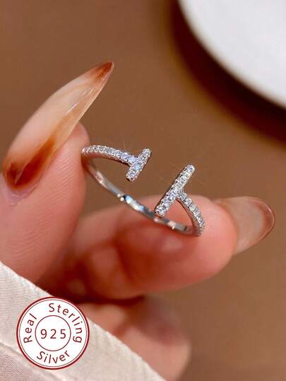 1個 調整可能なダイヤモンドパラレルバンドリング、レディース S925スターリングシルバー プロミスリング、エタニティリング、記念日リング、高級ジュエリーギフト