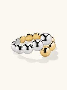 Anillo de diseño de perla gruesa bañado en oro de 18K de plata esterlina S925 para mujer, de moda y minimalista - Anillo de dos tonos - Ver 2
