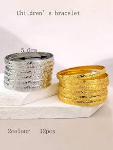 6件套奢华小众设计金属雕刻花羽图案叠戴手镯 - 彩色 - 查看 9