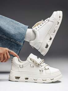 Men's Casual Sneakers White Punk Metal Pendant Thick Sole Casual Sneakers Student Shoes - White - View 2