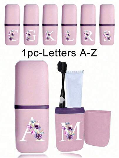 便携式旅行牙刷盒，印有字母 A-Z 和花卉图案，浴室配件，户外旅行牙刷牙膏收纳盒，字母系列印花防尘整理盒，旅行必备，返校学习用品，假日露营必备，度假迷你夏季用品，浴室配件，家居用品和收纳用品