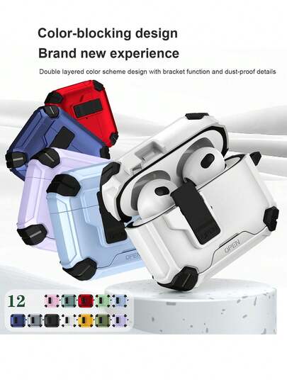 1 st. kontrastfärgat Bluetooth-hörlursfodral, kompatibelt med Apple 4/Pro 2/3 trådlösa hörlurar, magnetiskt lås, kan användas som telefonhållare, fallsäkert och stöldskyddande fodral, unisex