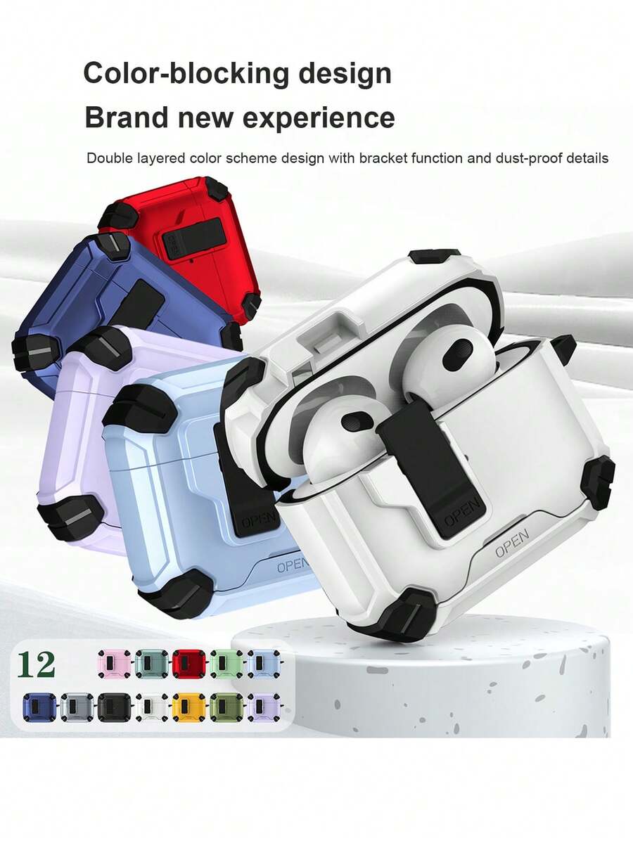 1pc Contrast Color Bluetooth Earphone Protective Case, Compatible With Apple 4/Pro 2/3 Wireless Earphones, Magnetic Buckle, Can Be Used As Phone Holder, Anti-Fall Anti-Lost Anti-Theft Protective Cover, Unisex