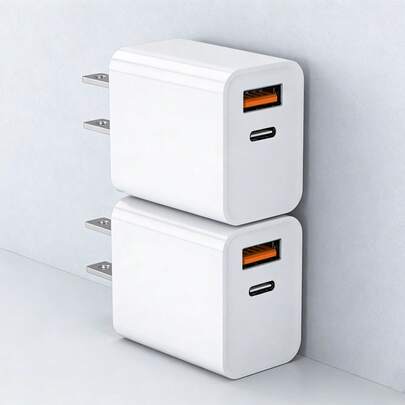 1-2 piezas Cargador rápido de doble puerto de 20W, cargador de pared con conector USB Tipo C y USB A, adecuado para teléfonos inteligentes y tabletas con enchufe estadounidense