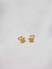 1件纯银鼻钉，花朵造型，闪亮透明水晶鼻钉，女士24G鼻钉球头 - 金色 - 查看 8