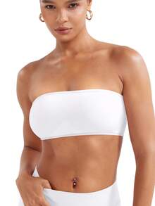 VOYJOY Impact Backless Bandeau Bra Workout Strapless Bandeau Basic Tank Top Adjustable - White - View 2