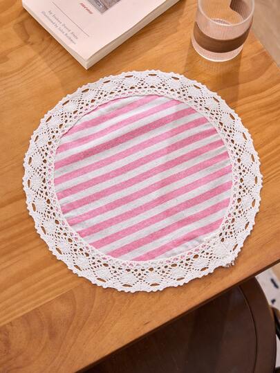 1/2/4/6/12pcs Striped Lace Placemats, Suitable For Home Kitchen, Dining Table, Parties, Weddings, Offices, Coffee Tables, Dorms, All Seasons