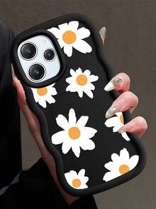 全摄像头孔保护；舒适波浪纹理握感；哑光防滑防污；可爱雏菊图案；柔软材质，兼容三星 A14/A15/A16/A17/A04/A05/A06/A07/A54/A55/A56/A34/A35A/36/S25/S25Plus/S25Ultra、A54、Moto G13/14/15 - 波浪黑色 - 查看 1