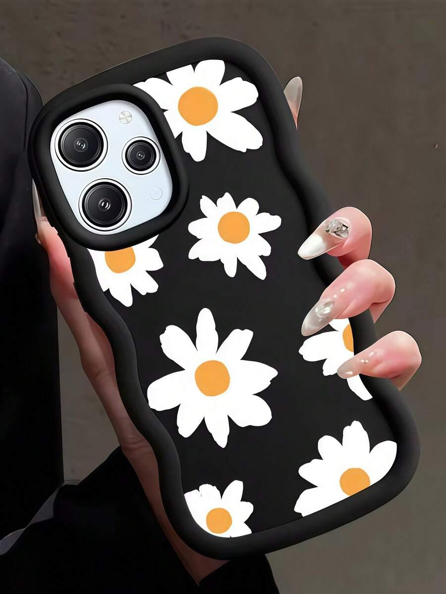 全摄像头孔保护；舒适波浪纹理握感；哑光防滑防污；可爱雏菊图案；柔软材质，兼容三星 A14/A15/A16/A17/A04/A05/A06/A07/A54/A55/A56/A34/A35A/36/S25/S25Plus/S25Ultra、A54、Moto G13/14/15 - 波浪黑色 - 查看 1