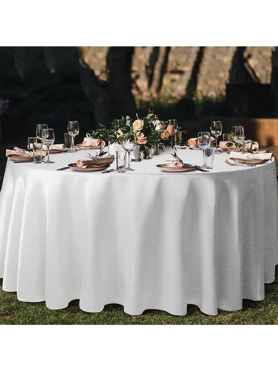 Toalha de mesa redonda clássica multicolorida para hotel e casa, com acabamento acetinado, ideal para casamentos, Dia dos Namorados e uso diário. - Branco - Ver 1