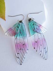 一对绿色仙女翅膀和星星吊坠耳环，仙女风格，哥布林小屋风格，森林女巫风格，星空风格 - 多色3 - 查看 13