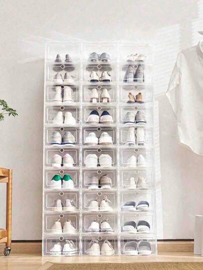 6/12 Pieces Transparent Stackable Shoe Boxes For Wardrobe Organization, Durable Clear Plastic Shoe Storage Boxes Featuring Clear Doors And Thick Drawer-Style Construction, Ideal For Sneakers, Casual Shoes, And Boots, Space-Saving Closet Solution With Easy Access, Sturdy Lids, And See-Through Design For Quick Selection, Organized Display And Dust-Protection, Fits On Shelf Or Inside Closet, Transparent Front Window For Instant Identification, Durable Plastic Construction For Long-Term Use, Compatible With Various Shoe Sizes