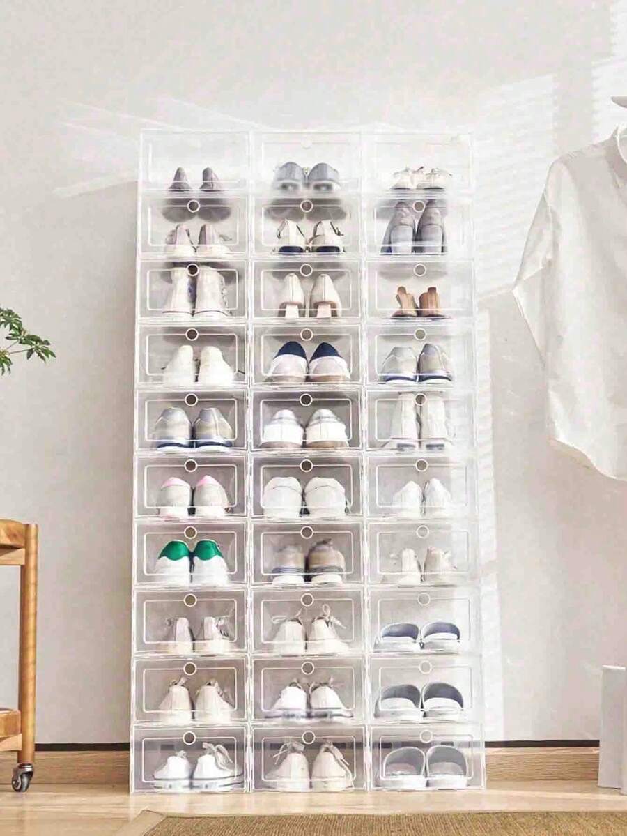 6/12 Pieces Transparent Stackable Shoe Boxes For Wardrobe Organization, Durable Clear Plastic Shoe Storage Boxes Featuring Clear Doors And Thick Drawer-Style Construction, Ideal For Sneakers, Casual Shoes, And Boots, Space-Saving Closet Solution With Easy Access, Sturdy Lids, And See-Through Design For Quick Selection, Organized Display And Dust-Protection, Fits On Shelf Or Inside Closet, Transparent Front Window For Instant Identification, Durable Plastic Construction For Long-Term Use, Compatible With Various Shoe Sizes - View 1