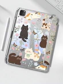 This Delicate And Adorable Cartoon Animal Cat, Flower And Butterfly Double-Sided Acrylic Crystal Clear Back Cover Is Shockproof And Durable, Suitable For  7th, 8th (10.2 Inch) And 10th Generation. It Has A Built-In Pen Slot And Supports Sleep/Wake Function. It Is An Ideal Choice For Halloween And New Year Gifts. - Xem 1