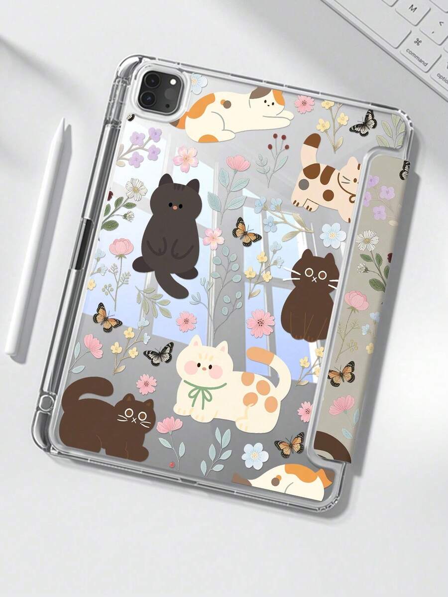 This Delicate And Adorable Cartoon Animal Cat, Flower And Butterfly Double-Sided Acrylic Crystal Clear Back Cover Is Shockproof And Durable, Suitable For 7th, 8th (10.2 Inch) And 10th Generation. It Has A Built-In Pen Slot And Supports Sleep/Wake Function. It Is An Ideal Choice For Halloween And New Year Gifts. - Xem 1