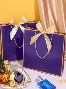 10pcs Large Ribbon Gift Bags, Portable Paper Gift Bags With Greeting Cards, Suitable For Birthday Gifts, Wedding Parties, Anniversaries, Graduations, Back To School, Shopping, Mother's Day And Other Gift Packaging. - MultiWarna - View 4