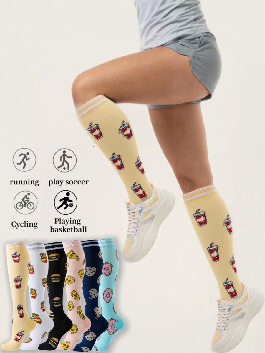 1/3/6 Pairs Unisex Compression Knee-High Socks, Breathable Design Suitable For Running, Cycling, Hiking, Football And Travel - Multicolor - View 1