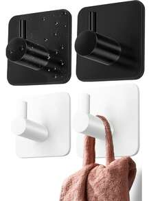 1/3pcs Self-Adhesive Wall Hooks - Strong White/Black Bathroom Towel Hooks - Kitchen Towel Racks - Sticky, Heavy Duty, Waterproof, Suitable For Bathroom Towel Racks, Tea Towel Racks - Multicolor - View 1
