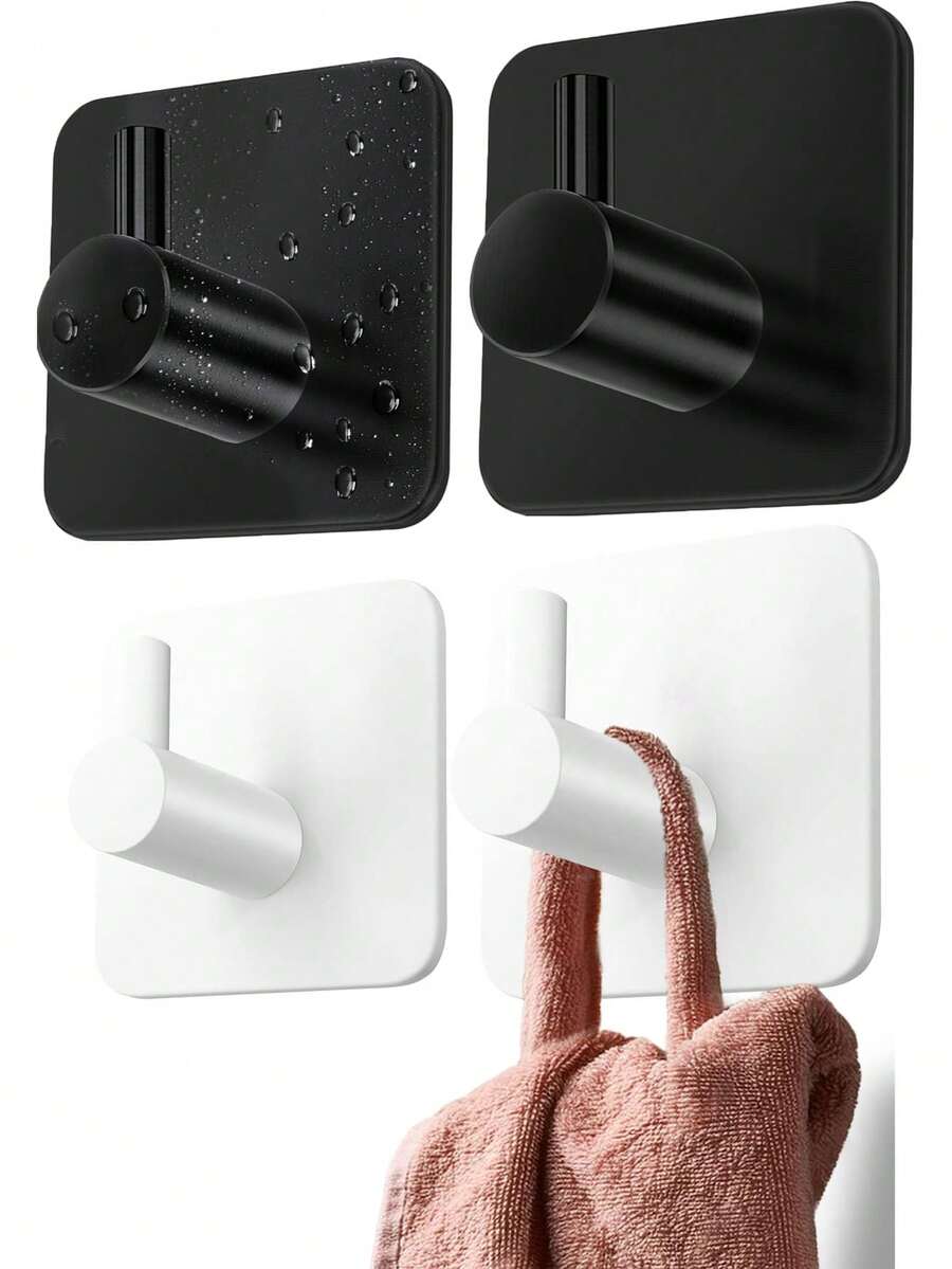 1/3pcs Self-Adhesive Wall Hooks - Strong White/Black Bathroom Towel Hooks - Kitchen Towel Racks - Sticky, Heavy Duty, Waterproof, Suitable For Bathroom Towel Racks, Tea Towel Racks - Multicolor - View 1