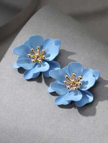1pair Fashionable Flower Stud Earrings For Women For Dating Gift Valentines,Mom,Mother,Mother's Day,Gift - Baby Blue - View 2