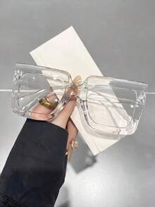 1/4 Pair Women's Geometric Pattern Large Frame Transparent Windproof Plastic Glasses Set, Modern Minimalist Multi-Functional, Suitable For School, Street Photography, Decoration - Transparent - View 14