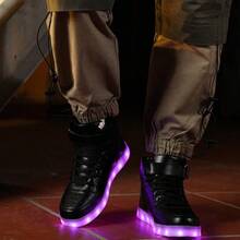Light Up Shoes For Women Men,Unisex LED High Top Halloween Sneakers USB Rechargeable Glowing Luminous Party Dancing Flashing Shoes For Teens - 黑色 - 查看 2