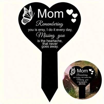 1pc Heart Shape Memorial Grave Marker, Sympathy Gift For Loss Of Mother, Garden Stake Sympathy Grave Plaque Stake, Cemetery Garden Stake, Acrylic Grave Stake Plaque, Cemetery Grave Decoration