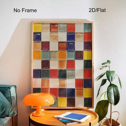 1pc Modern Bauhaus Mosaic Wall Art, Glass Tile Poster Pint, Pastel Abstract Art, Mid-Century Retro Home Decor, Contemporary Wall Decor Multicolor Art, Colorful Geometric Bathroom Decor, No Frame