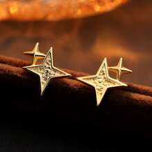 1对925纯银星形耳钉，简约百搭四角星设计耳环，新款珠宝礼品 - 耳環 - 查看 6
